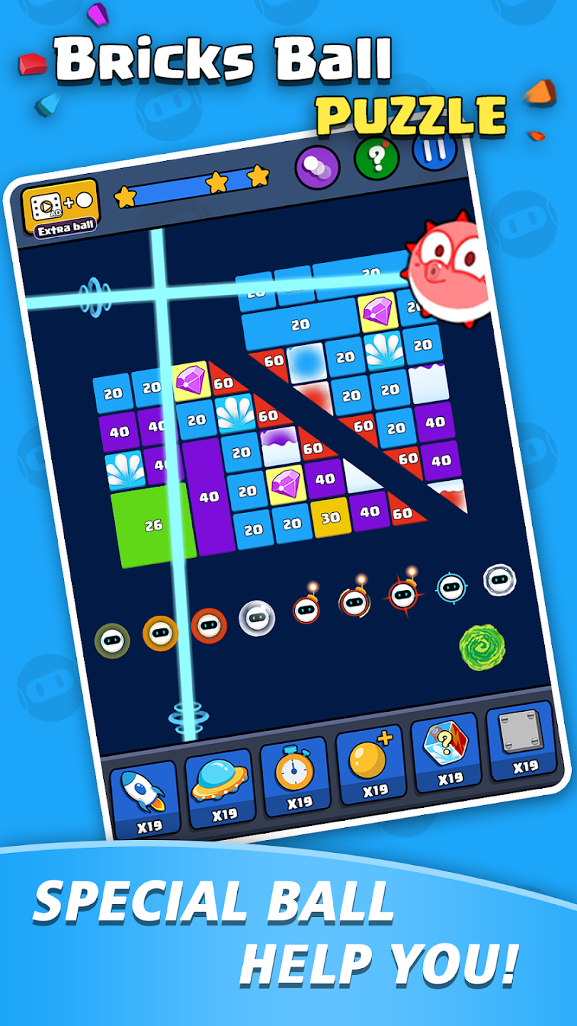 Challenging puzzle level with stacked bricks